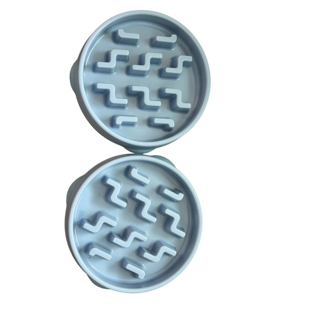 Outward Hound Fun Feeder Slow Feed Dog Bowls Set of 2 Blue Maze Bowls 8”